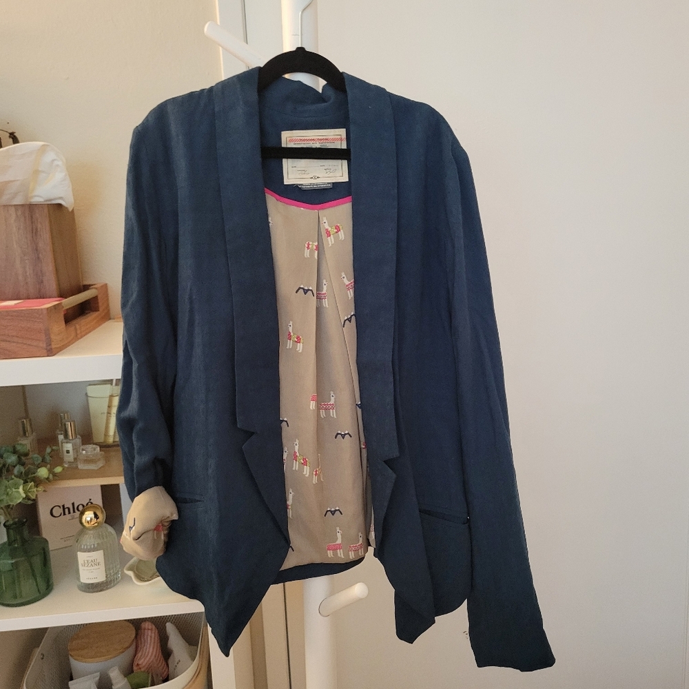 Cartonnier Anthropologie Navy Blazer with Pink Accents Llama